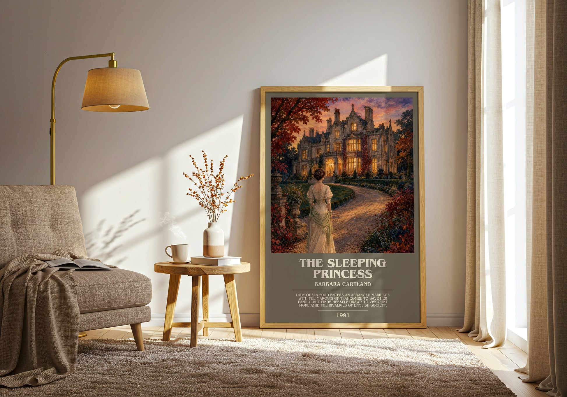 The Sleeping Princess bookish print on bookshelf – Barbara Cartland fan gift