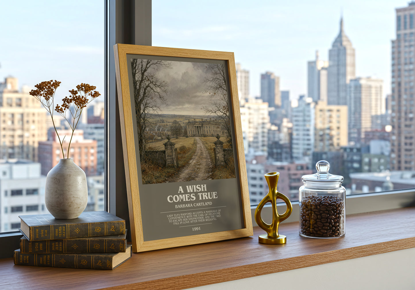 A Wish Comes True bookish print framed by window – literary home decor