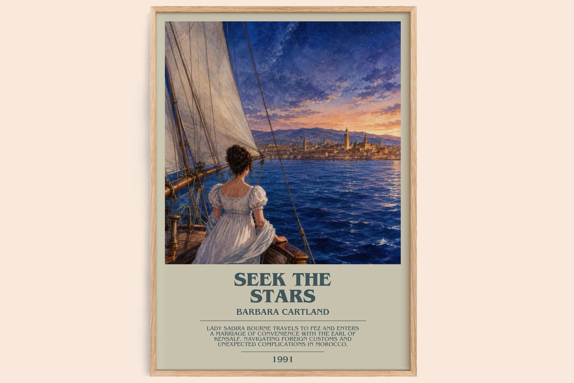 Seek The Stars bookish book poster by Barbara Cartland – framed literary art print