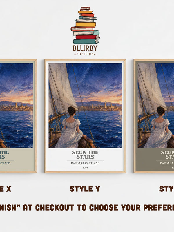 Seek The Stars book cover print in frame leaning in hallway – romance wall art