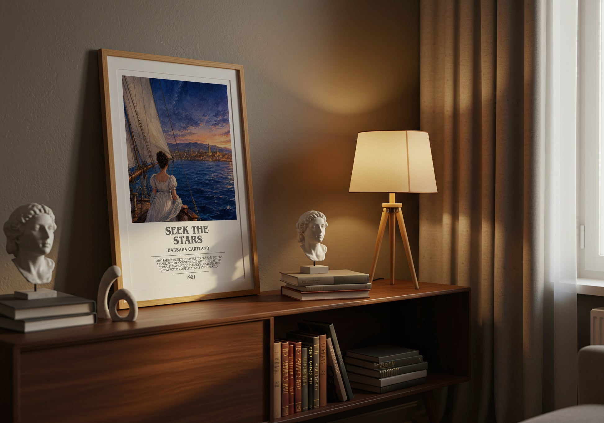 Seek The Stars bookish book poster framed on wall – romance wall art