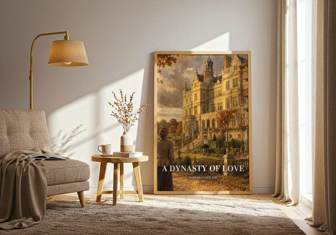 A Dynasty Of Love watercolour print in frame leaning in hallway – romance wall art (mockup)