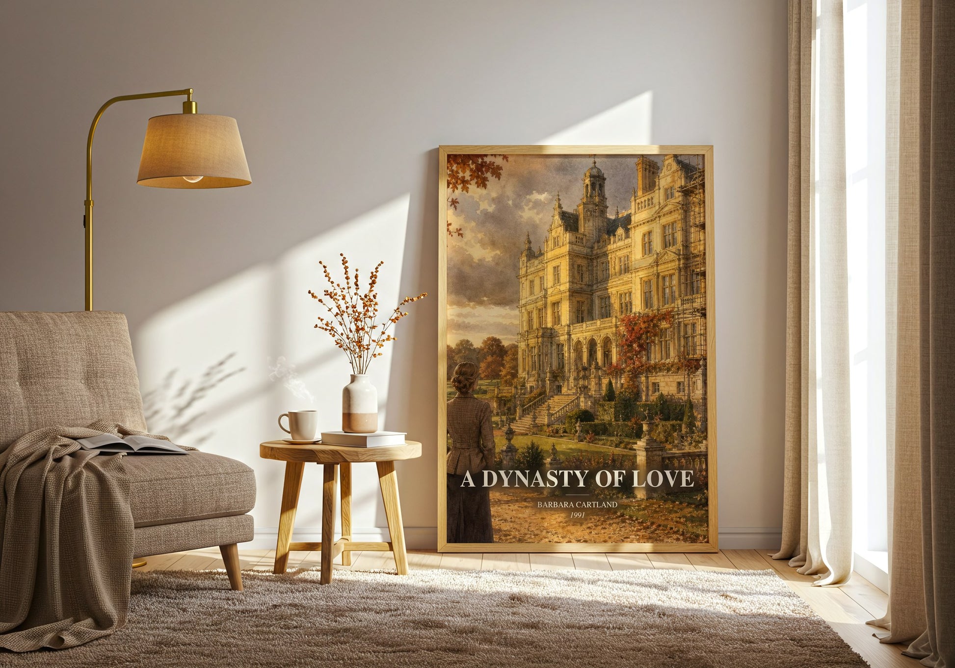 A Dynasty Of Love watercolour print in frame leaning in hallway – romance wall art