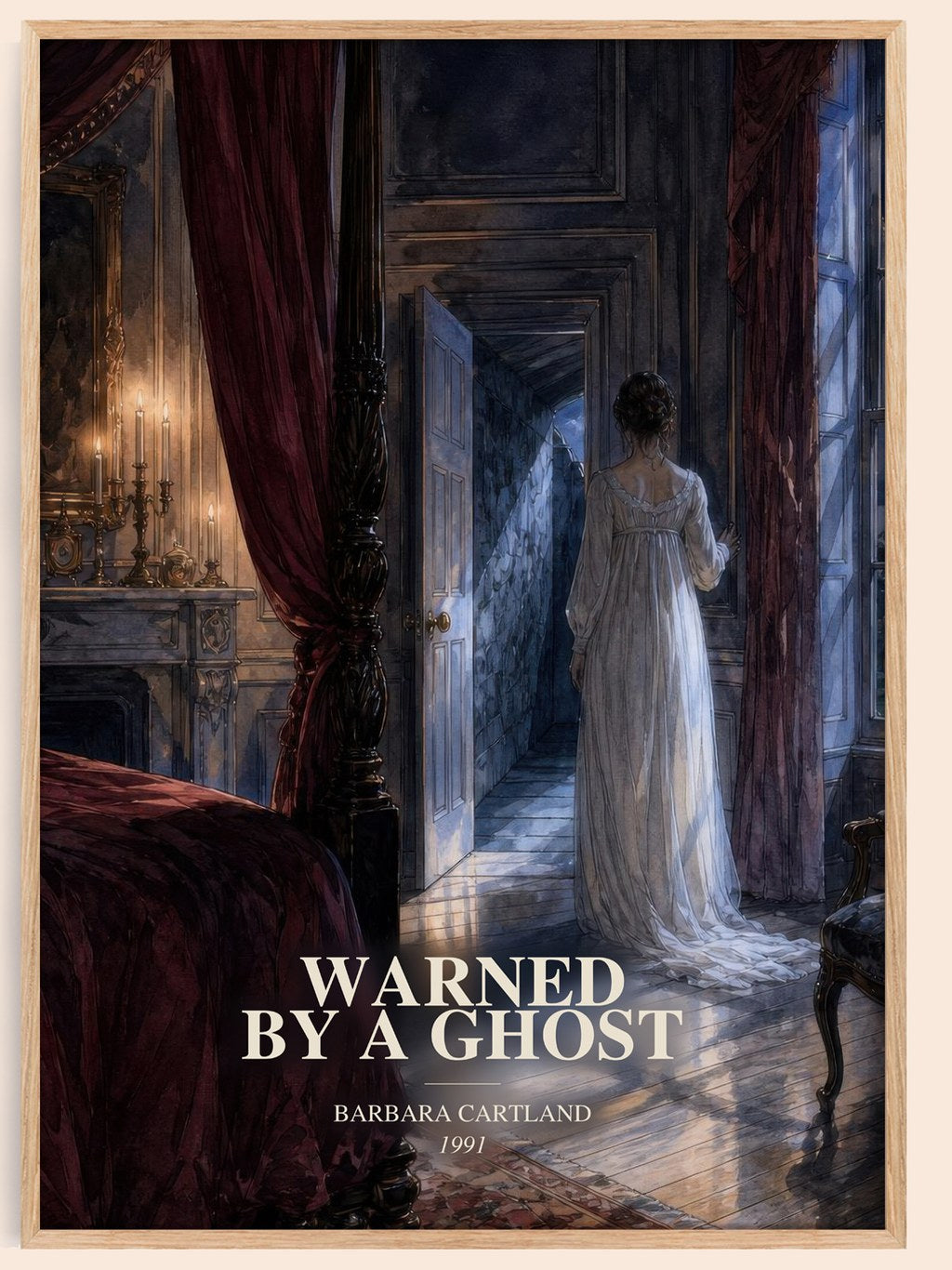 Warned By A Ghost watercolour book poster by Barbara Cartland – framed literary art print