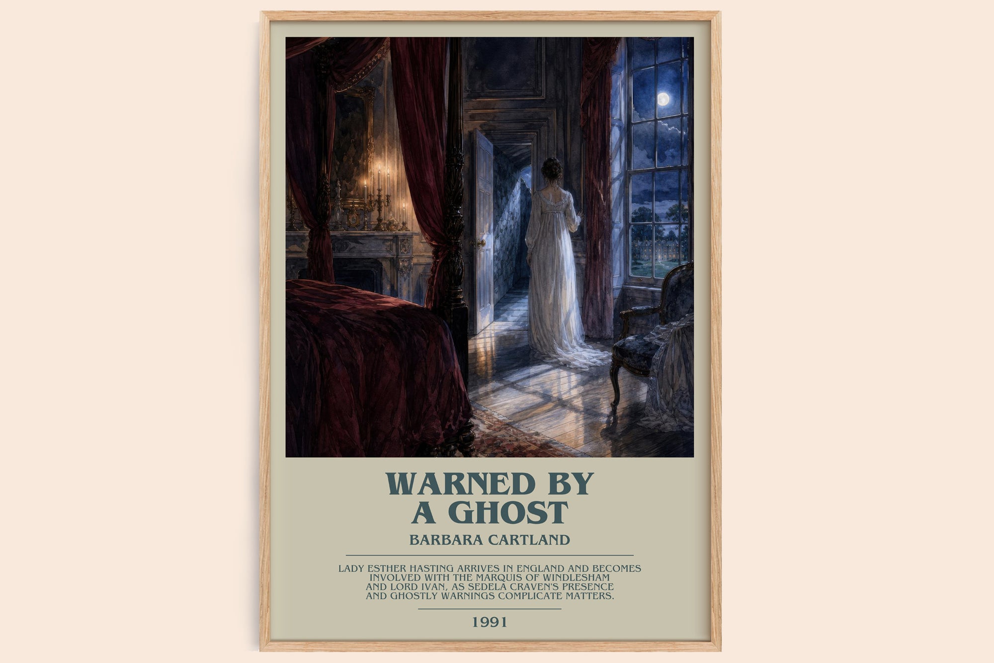 Warned By A Ghost bookish book poster by Barbara Cartland – framed literary art print