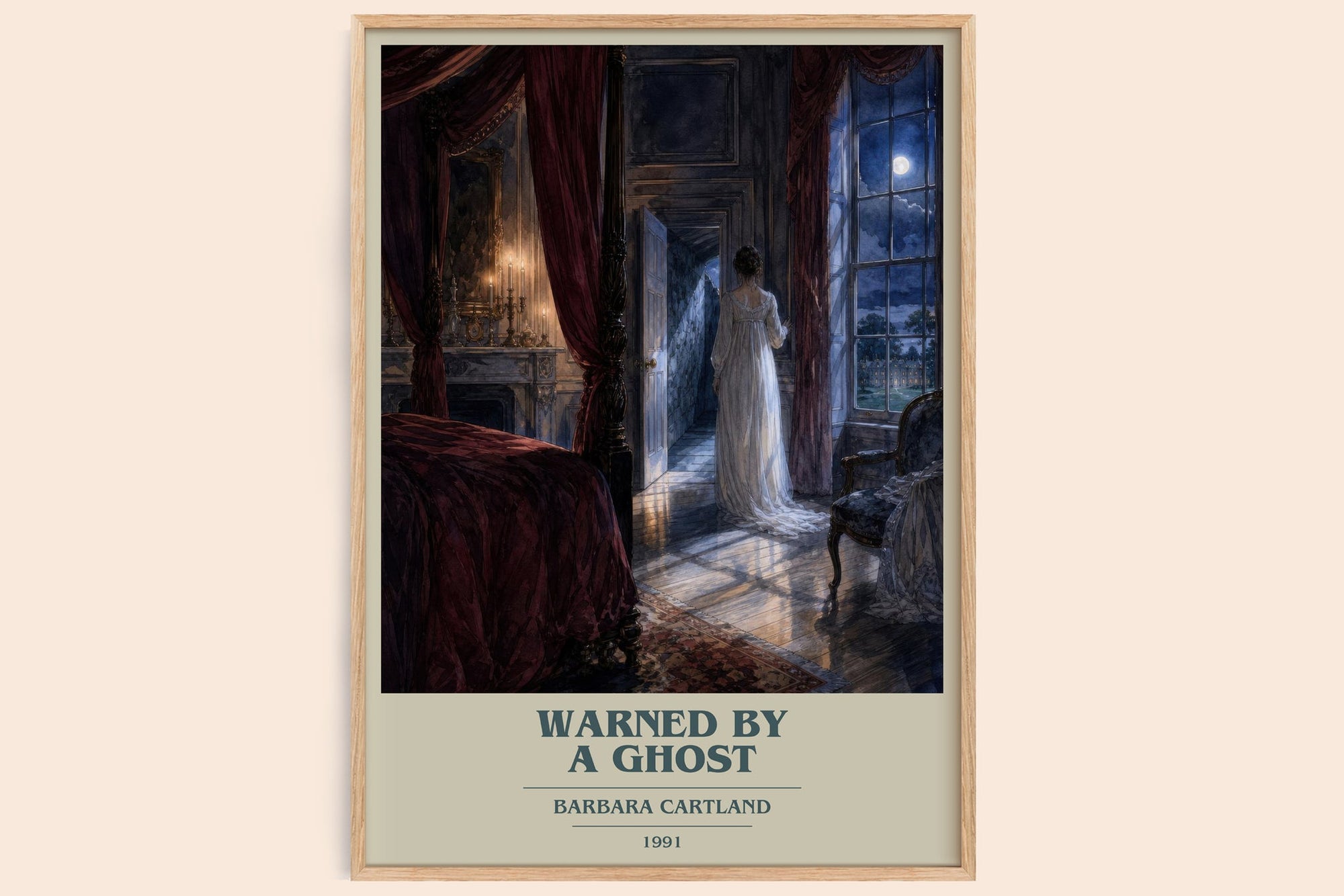 Warned By A Ghost book cover book poster by Barbara Cartland – framed literary art print