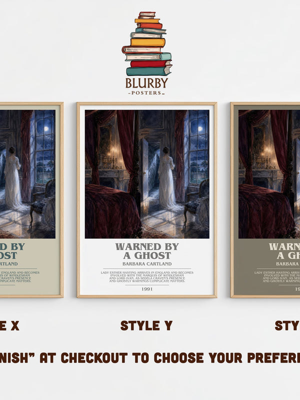 Warned By A Ghost bookish print in frame leaning in hallway – romance wall art