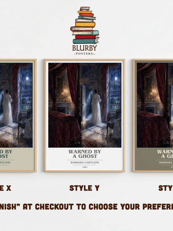 Warned By A Ghost book cover print in frame leaning in hallway – romance wall art
