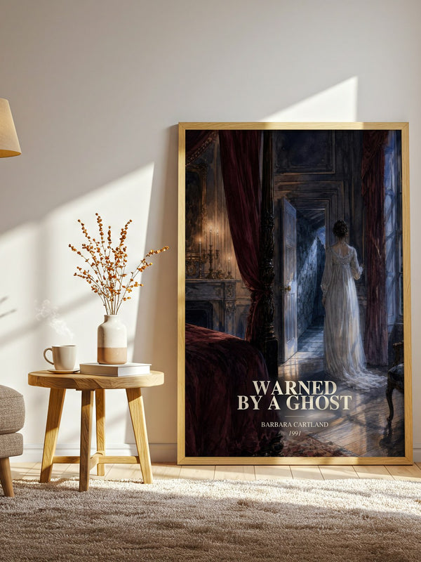 Warned By A Ghost watercolour print in frame leaning in hallway – romance wall art