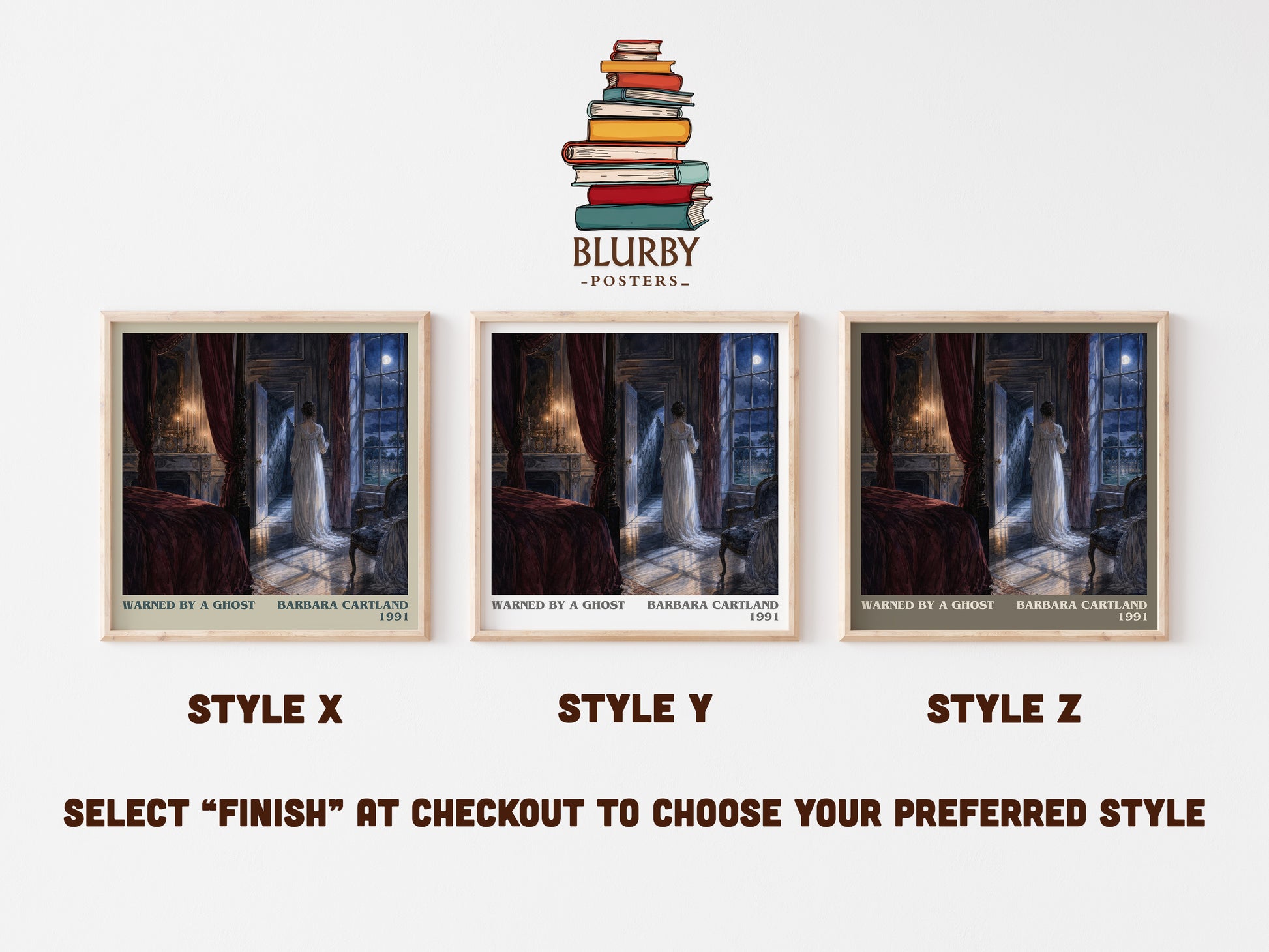Warned By A Ghost literary print in frame leaning in hallway – romance wall art