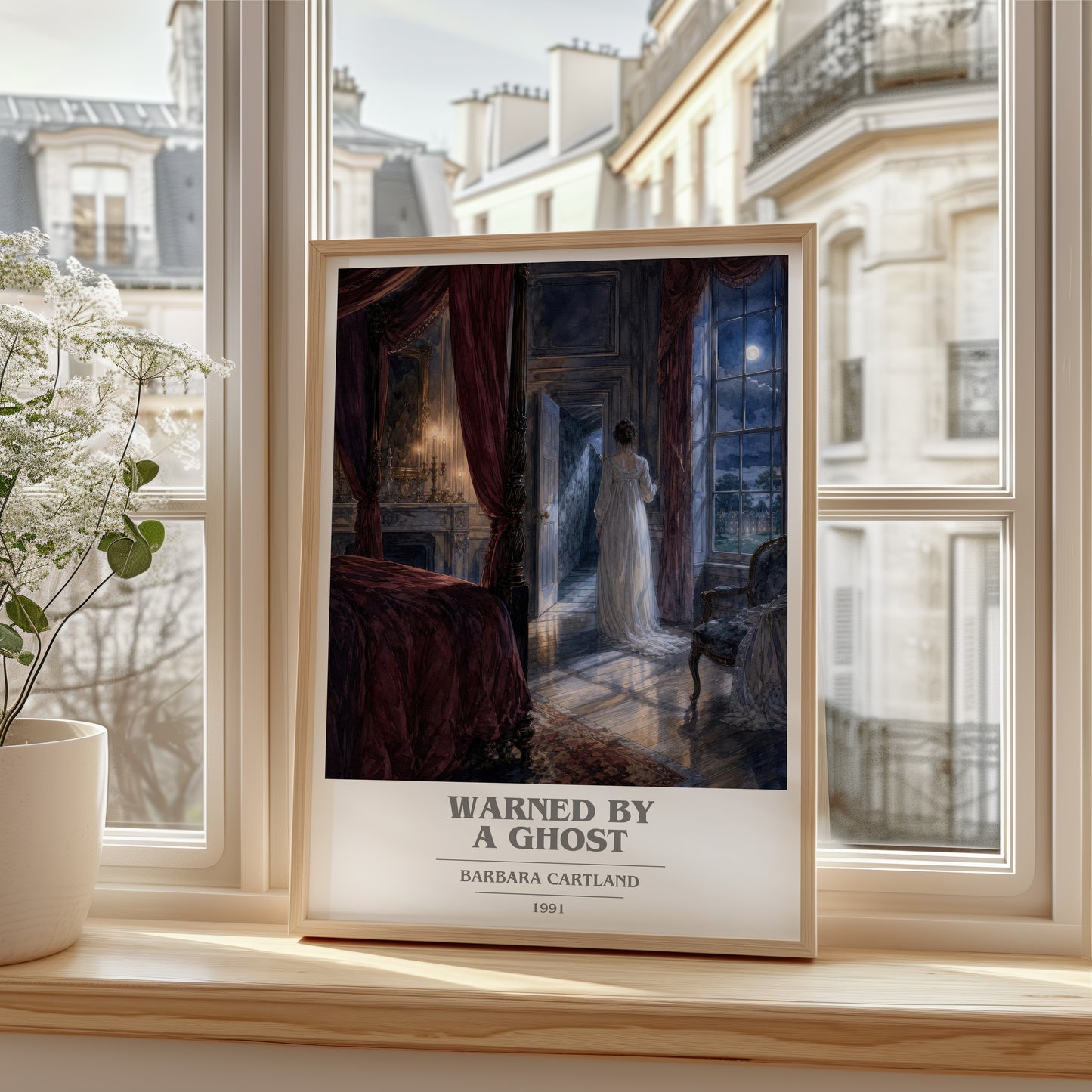 Warned By A Ghost book cover poster colour and style options – Barbara Cartland book art
