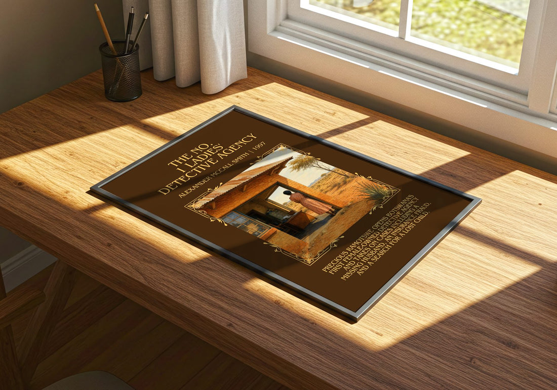 No. 1 Ladies' Detective Agency Minimalist Book Poster by A. Smith – print on a sunlit desk