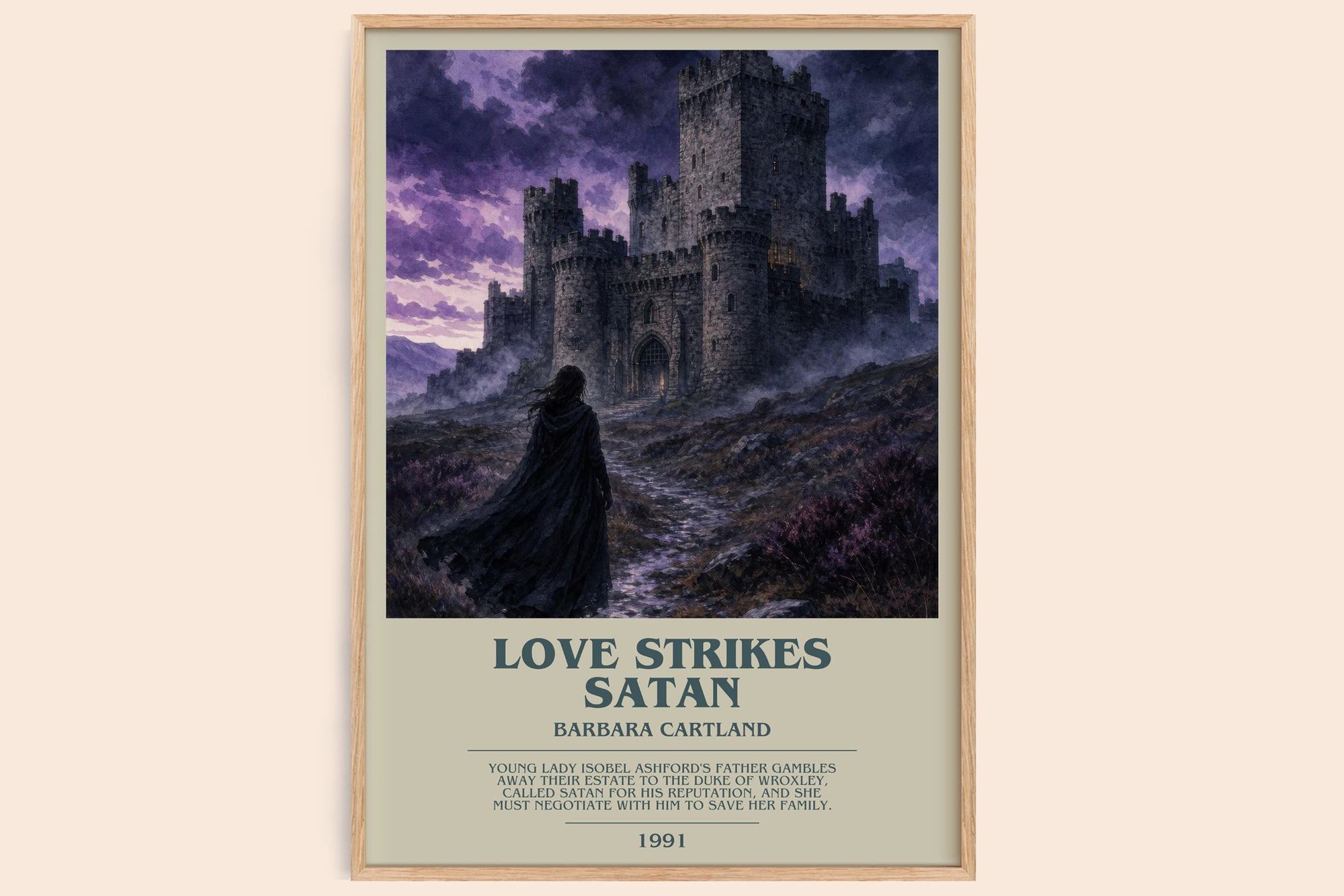 Love Strikes Satan bookish book poster by Barbara Cartland – framed literary art print
