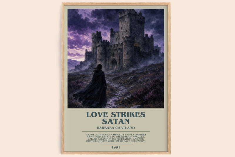 Love Strikes Satan bookish book poster by Barbara Cartland – framed literary art print