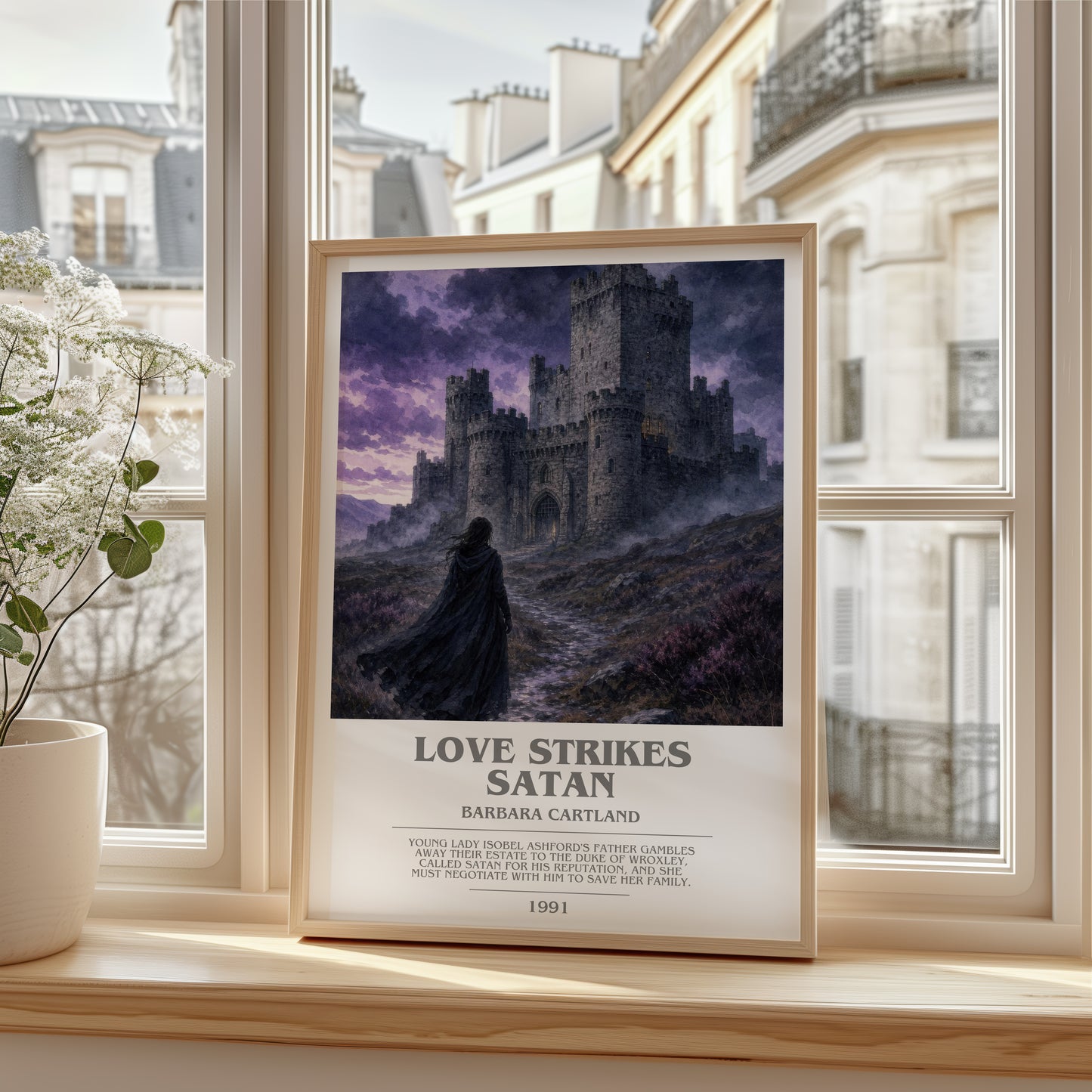 Love Strikes Satan bookish poster colour and style options – Barbara Cartland book art