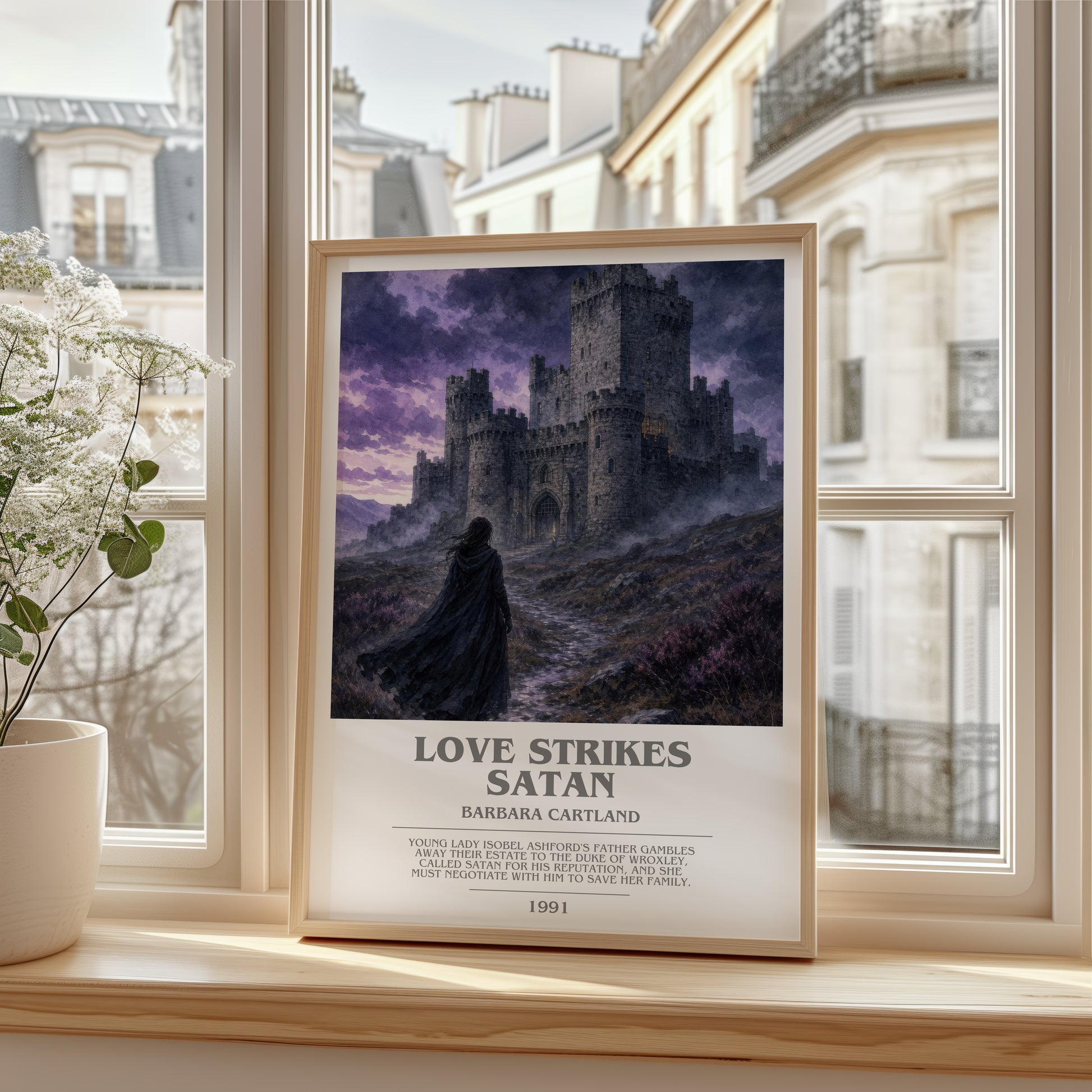 Love Strikes Satan bookish poster colour and style options – Barbara Cartland book art
