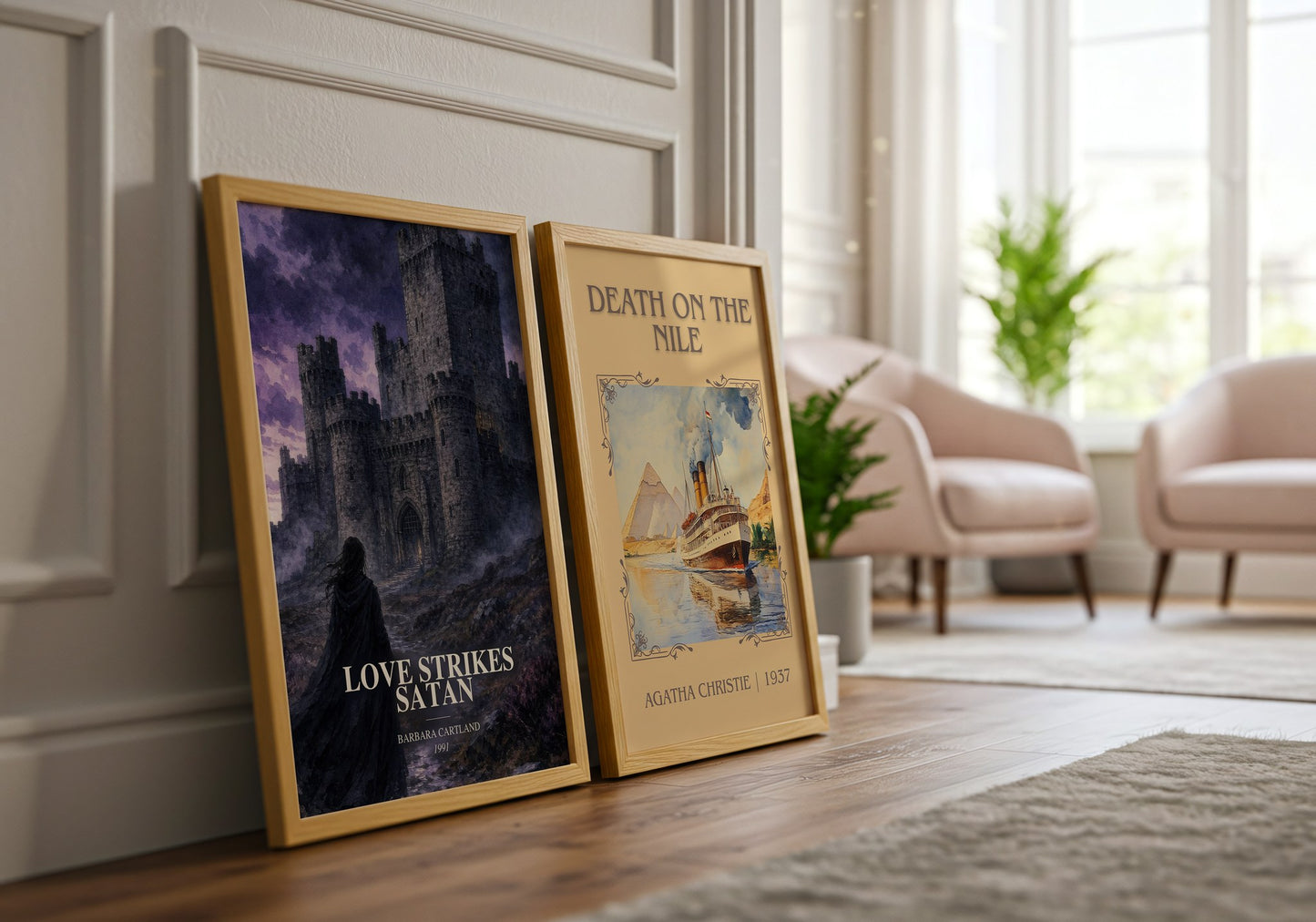 Love Strikes Satan watercolour print framed by window – literary home decor