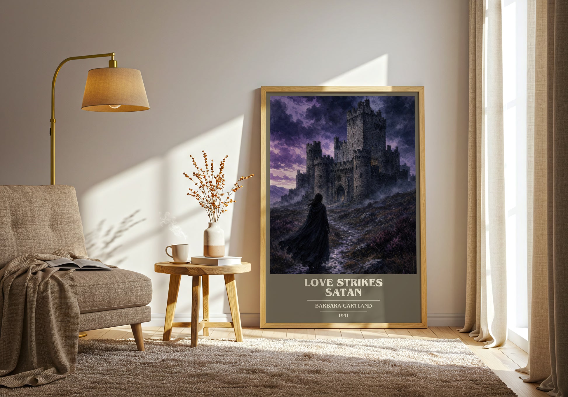 Love Strikes Satan book cover print on bookshelf – Barbara Cartland fan gift