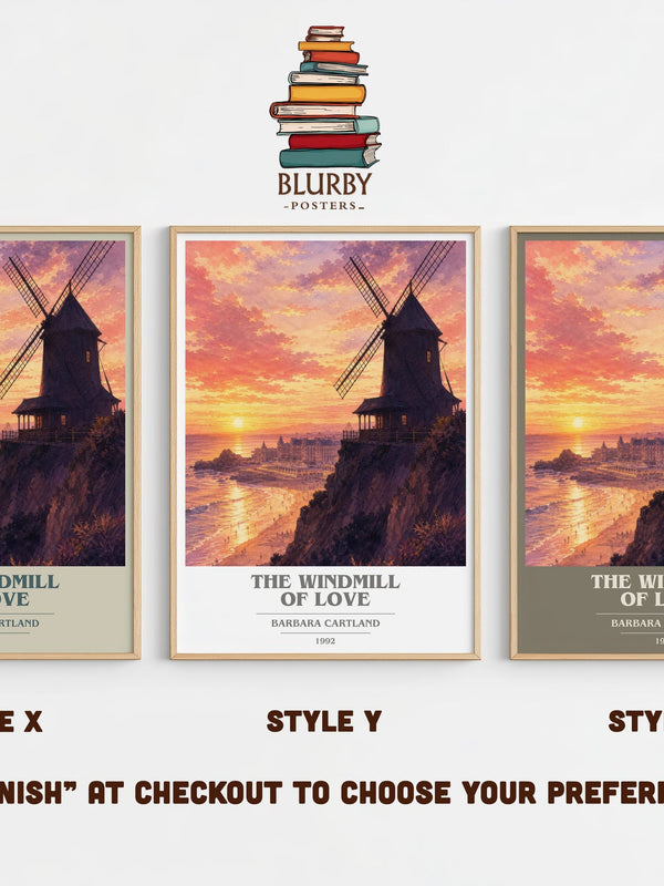 The Windmill Of Love book cover print in frame leaning in hallway – romance wall art