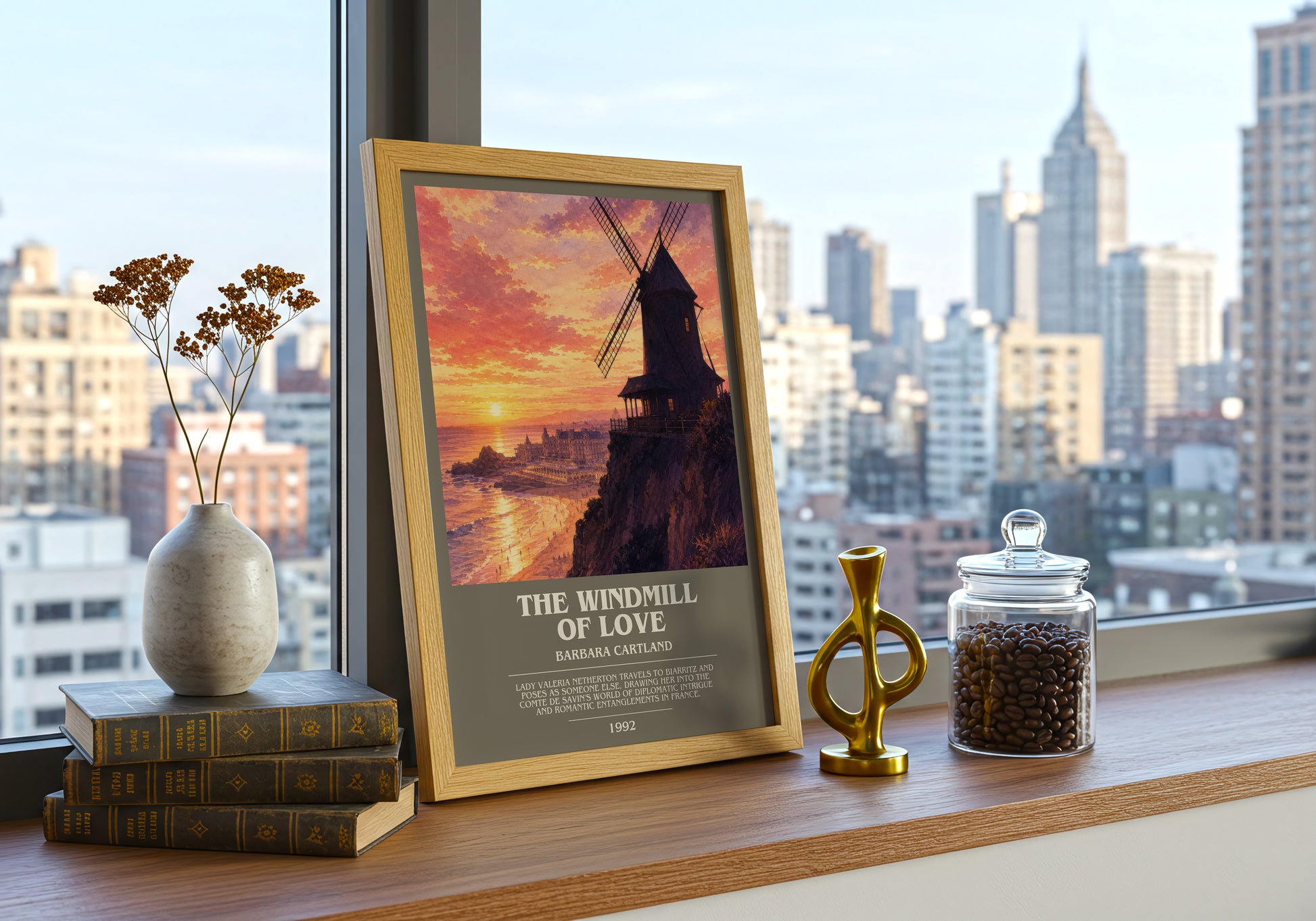 The Windmill Of Love bookish print framed by window – literary home decor