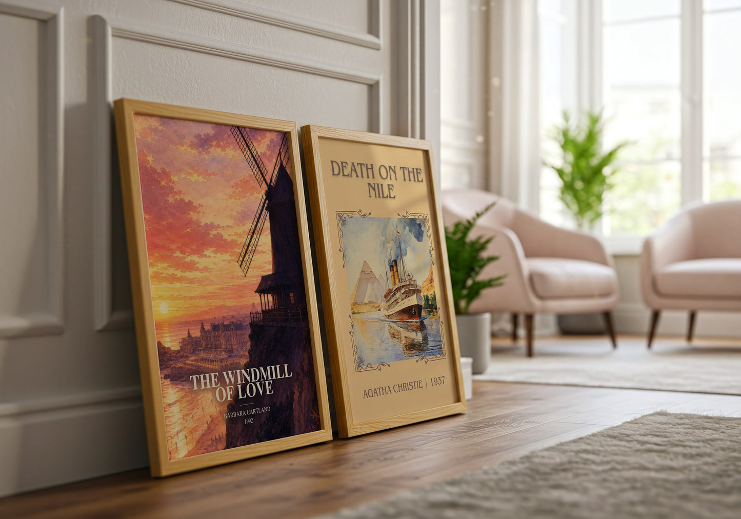 The Windmill Of Love watercolour print framed by window – literary home decor