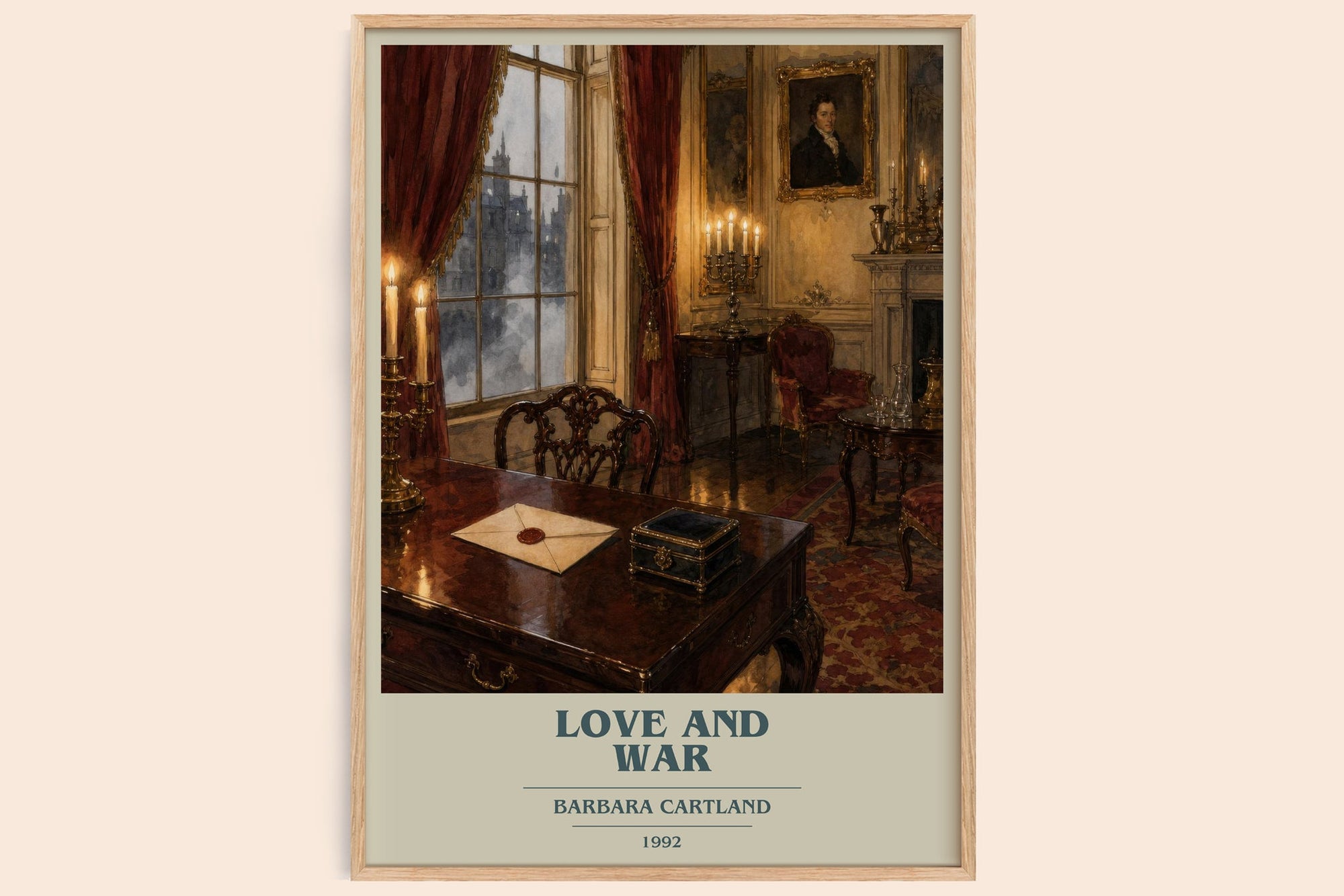 Love And War book cover book poster by Barbara Cartland – framed literary art print