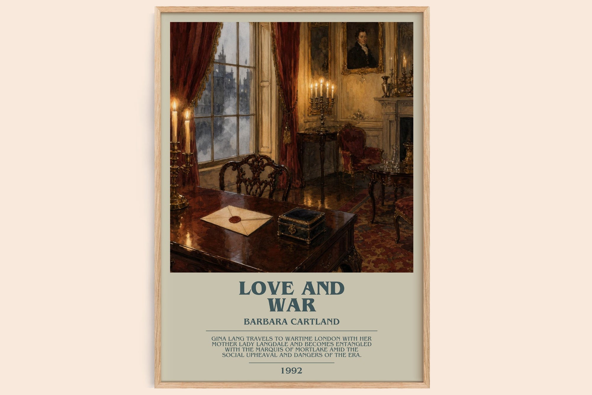 Love And War bookish book poster by Barbara Cartland – framed literary art print