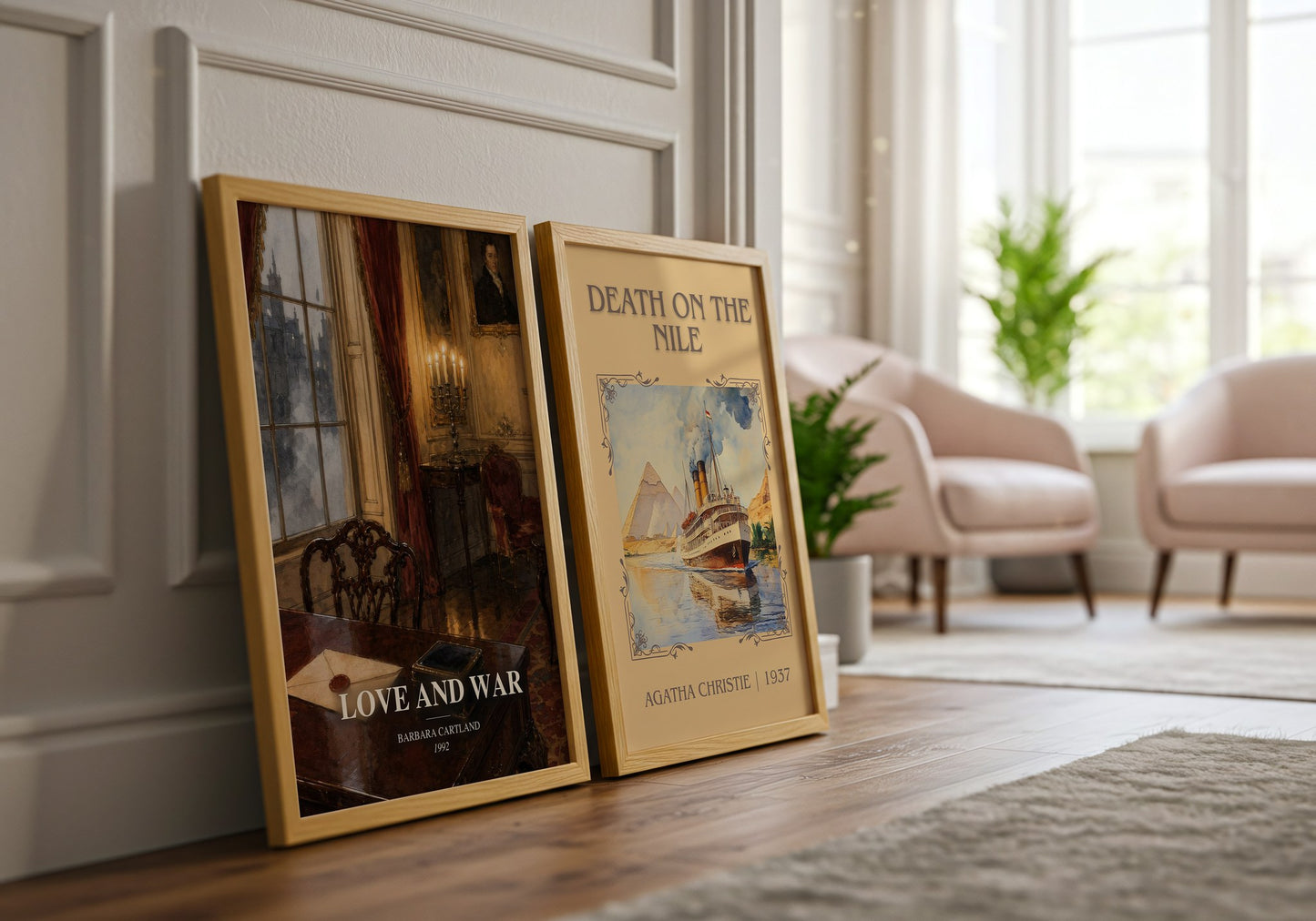 Love And War watercolour print framed by window – literary home decor