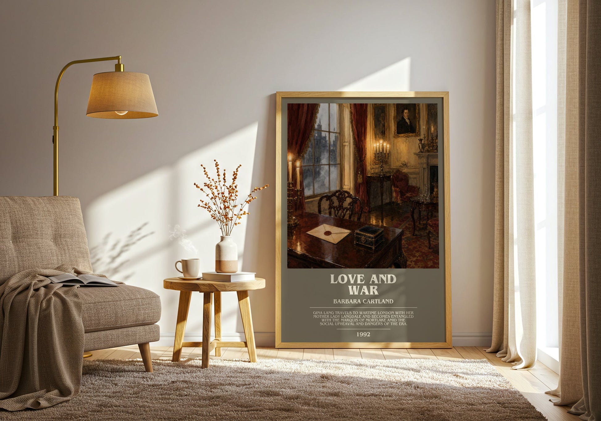 Love And War bookish print on bookshelf – Barbara Cartland fan gift