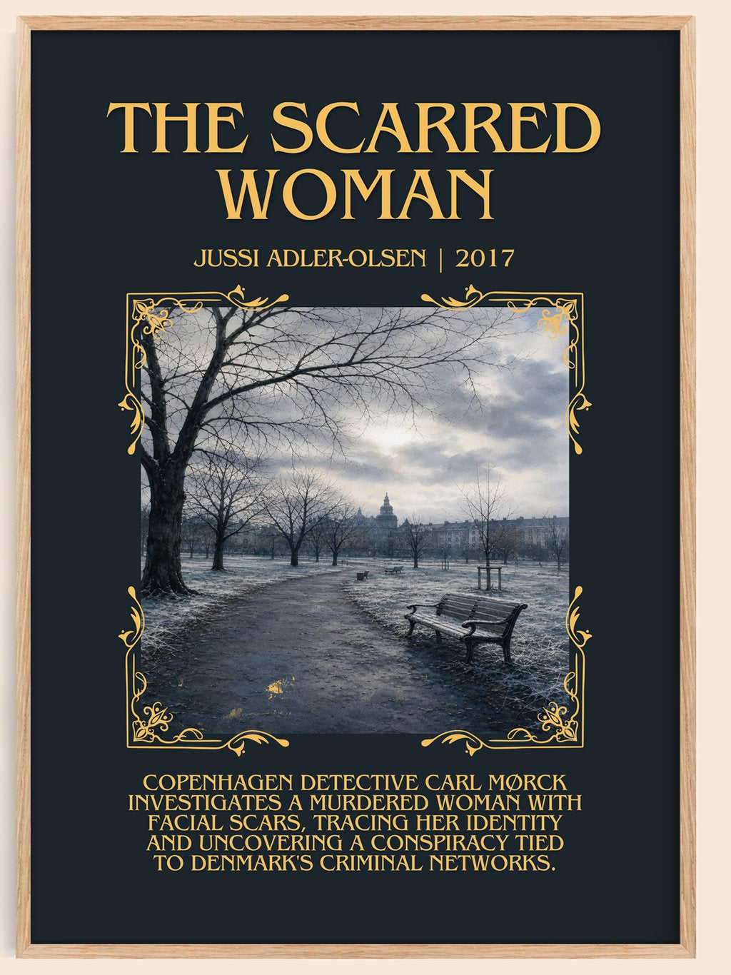 The Scarred Woman Minimalist Book Poster by Jussi Adler-Olsen – book poster
