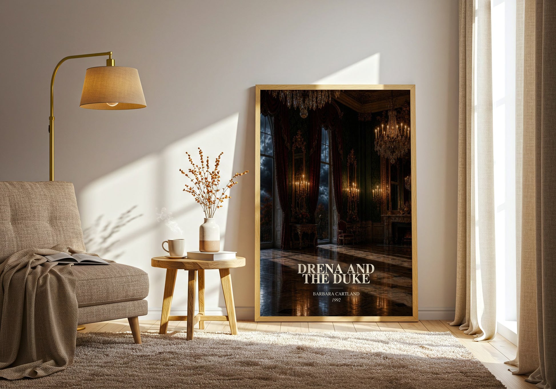 Drena And The Duke watercolour print in frame leaning in hallway – romance wall art