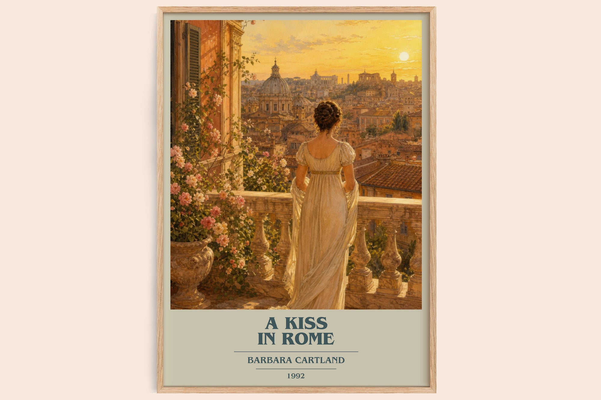 A Kiss In Rome book cover book poster by Barbara Cartland – framed literary art print