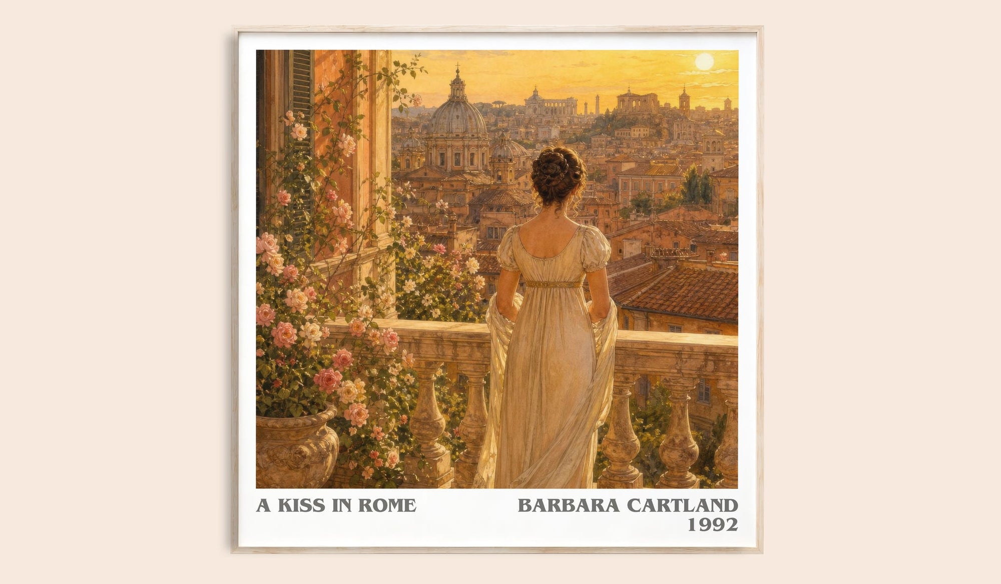 A Kiss In Rome literary book poster by Barbara Cartland – framed literary art print
