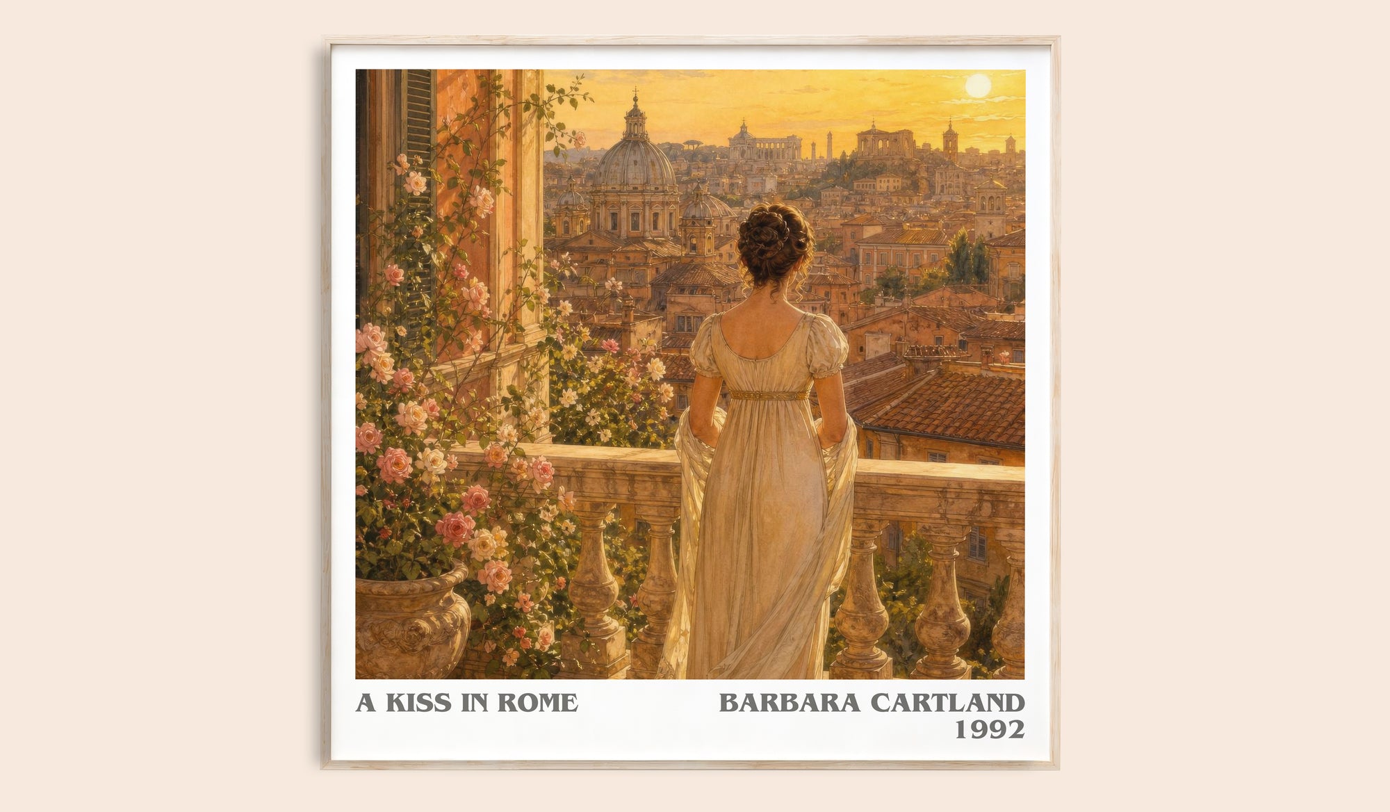 A Kiss In Rome literary book poster by Barbara Cartland – framed literary art print