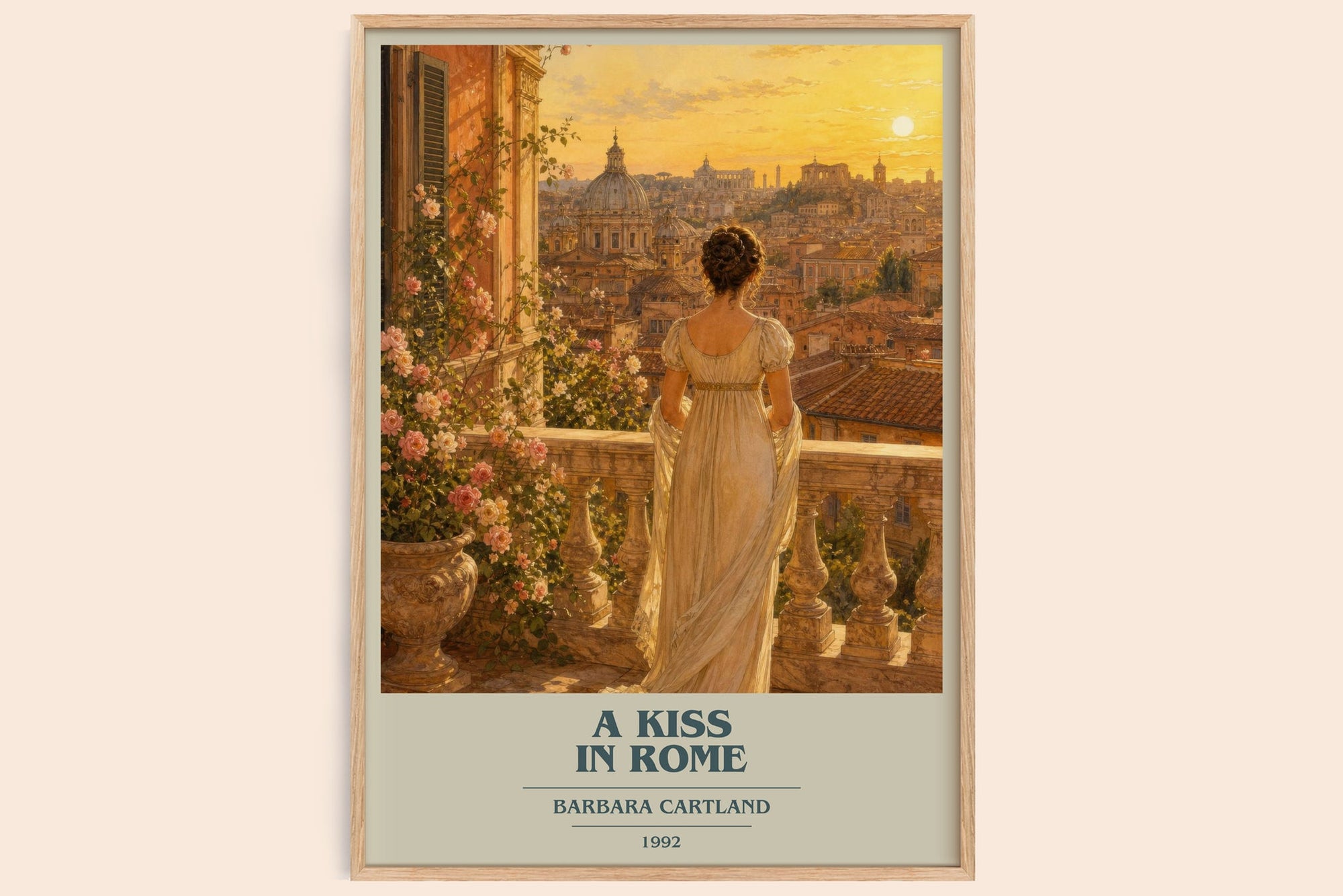 A Kiss In Rome book cover book poster by Barbara Cartland – framed literary art print