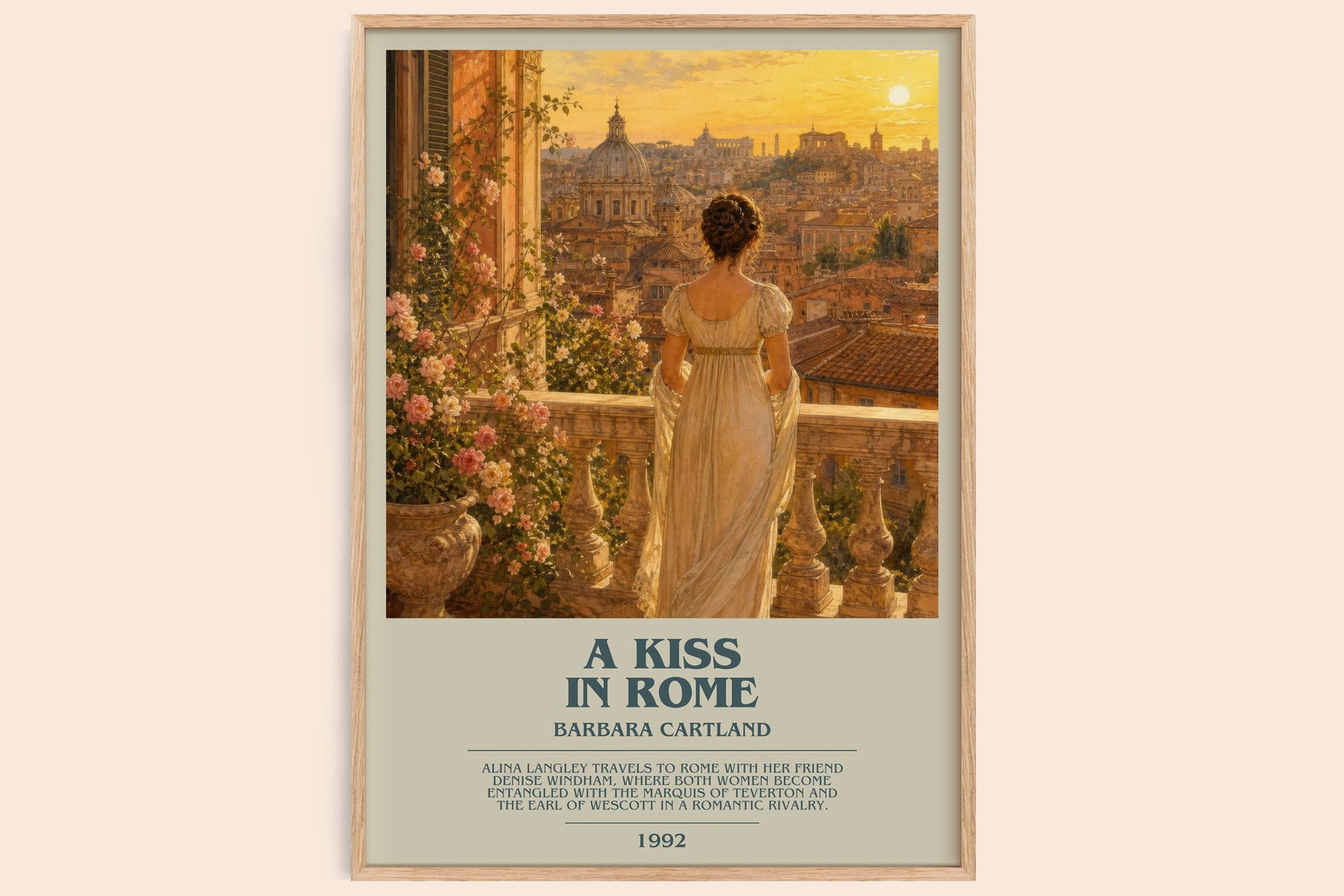 A Kiss In Rome bookish book poster by Barbara Cartland – framed literary art print
