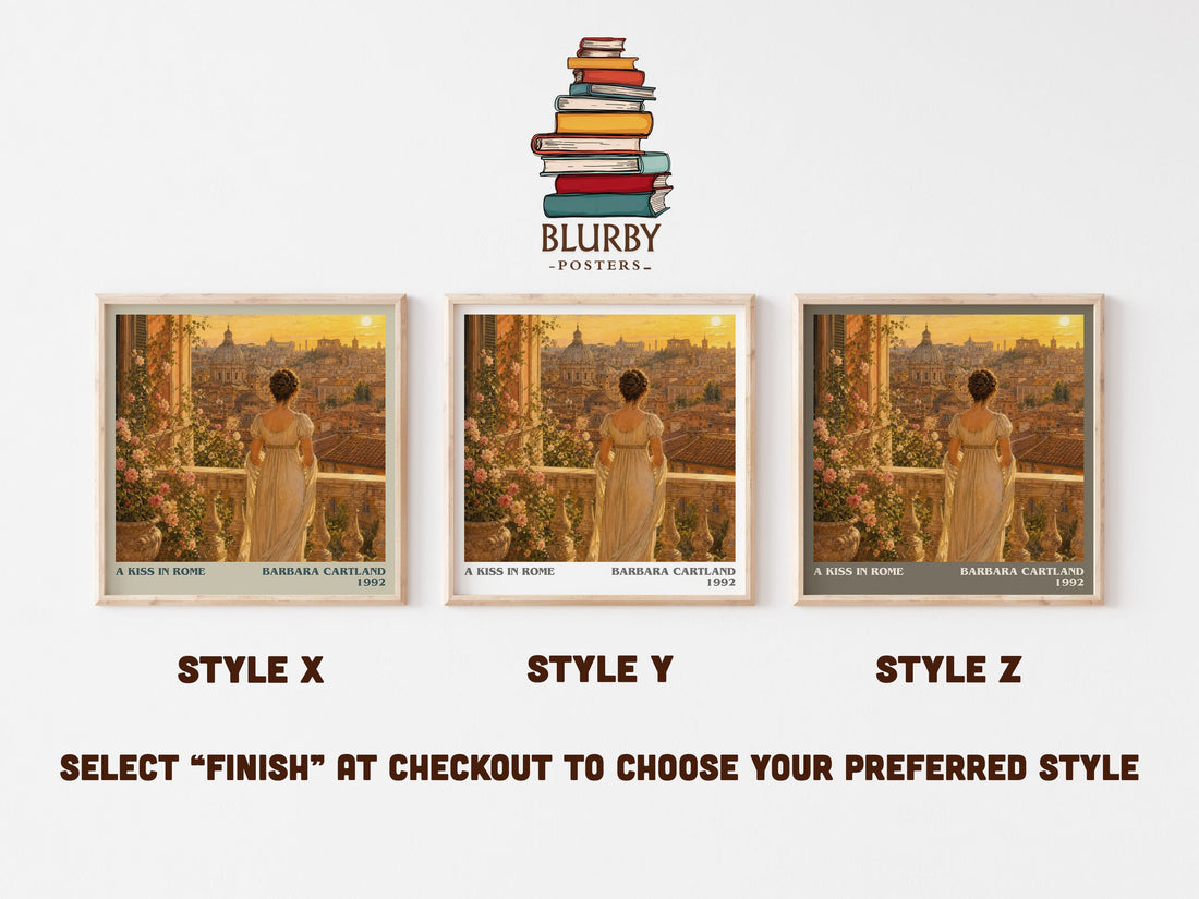 A Kiss In Rome literary print in frame leaning in hallway – romance wall art (mockup)