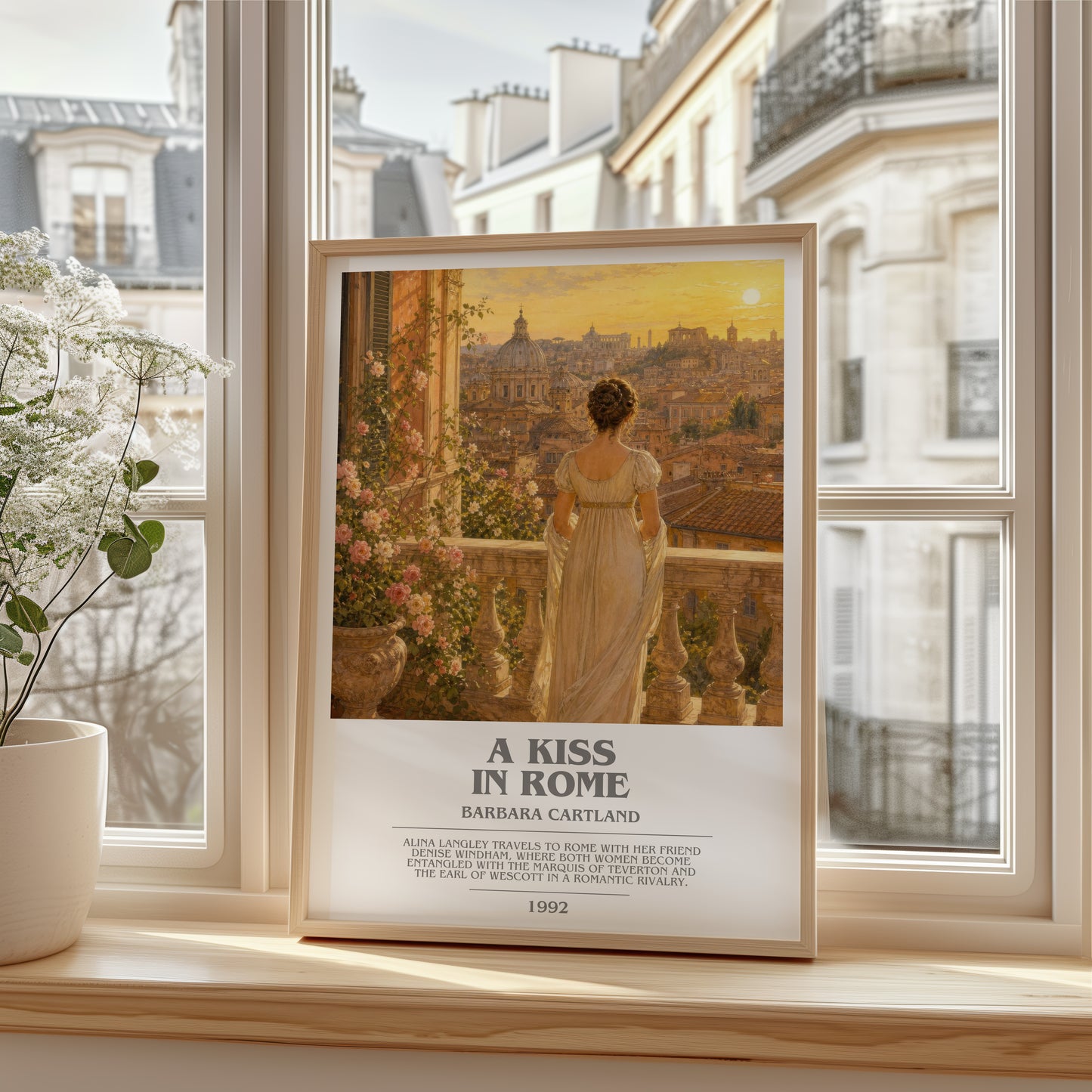 A Kiss In Rome bookish poster colour and style options – Barbara Cartland book art