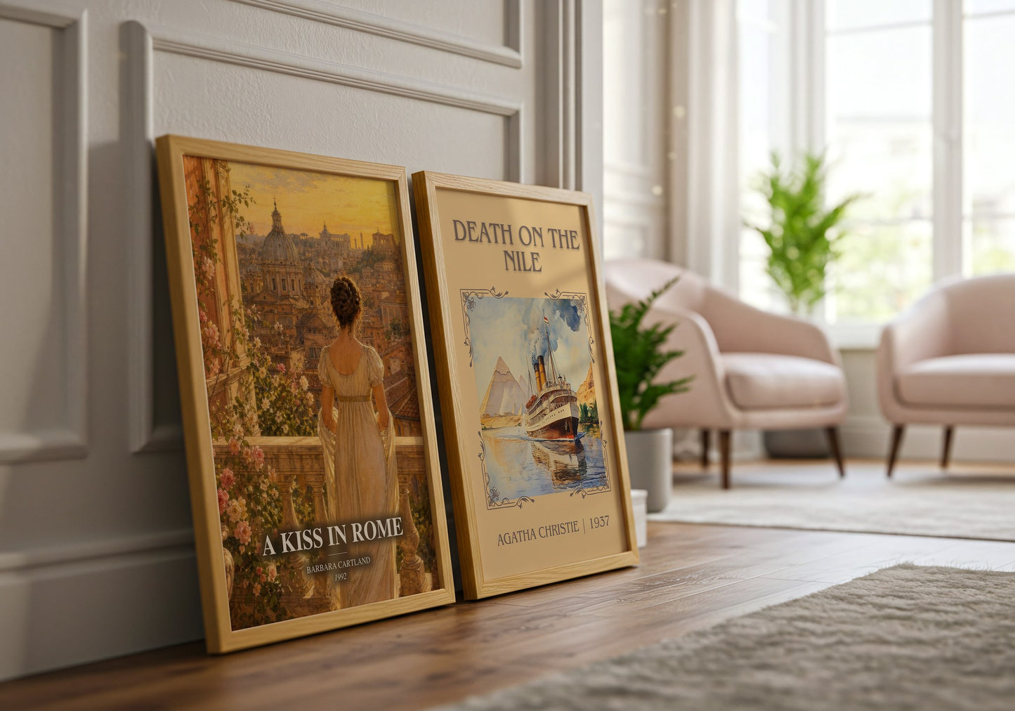 A Kiss In Rome watercolour print framed by window – literary home decor
