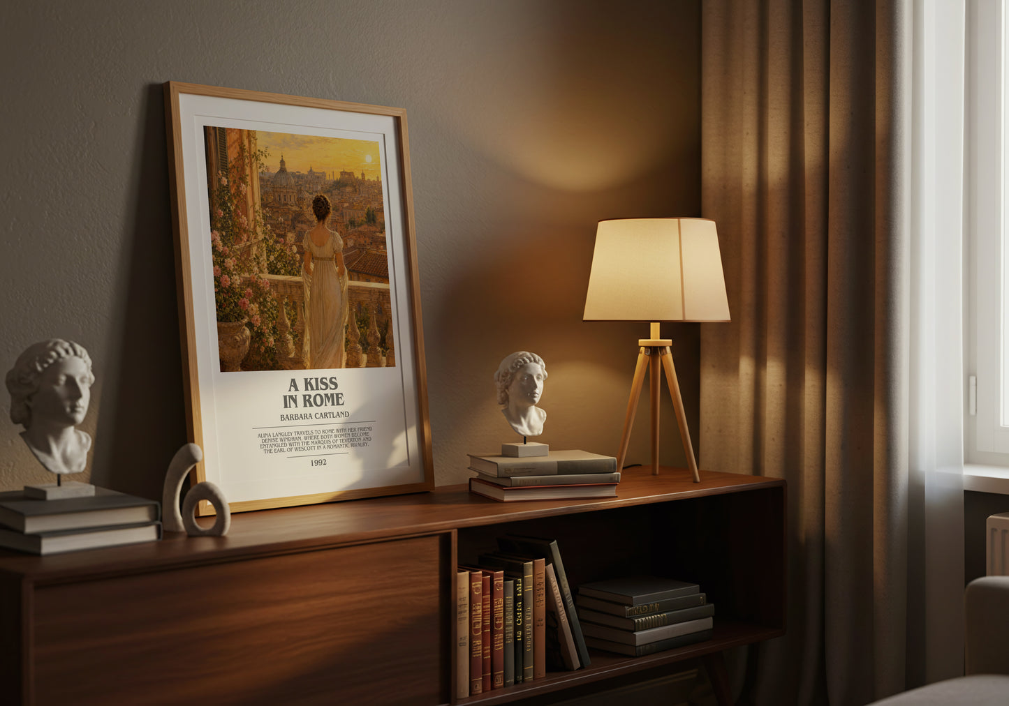 A Kiss In Rome bookish book poster framed on wall – romance wall art