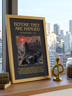Before They Are Hanged Minimalist Book Poster by Joe Abercrombie – framed print on a city-view windowsill