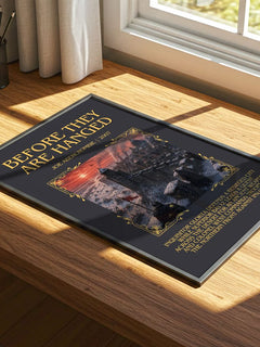 Before They Are Hanged Minimalist Book Poster by Joe Abercrombie – print on a sunlit desk