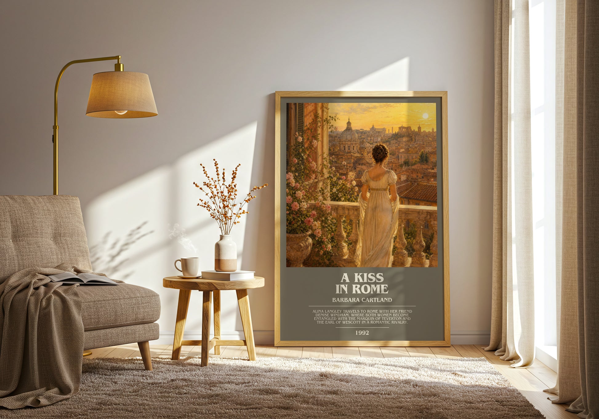 A Kiss In Rome bookish print on bookshelf – Barbara Cartland fan gift