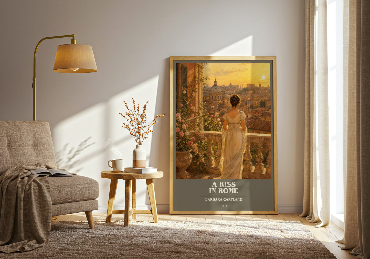 A Kiss In Rome book cover print on bookshelf – Barbara Cartland fan gift