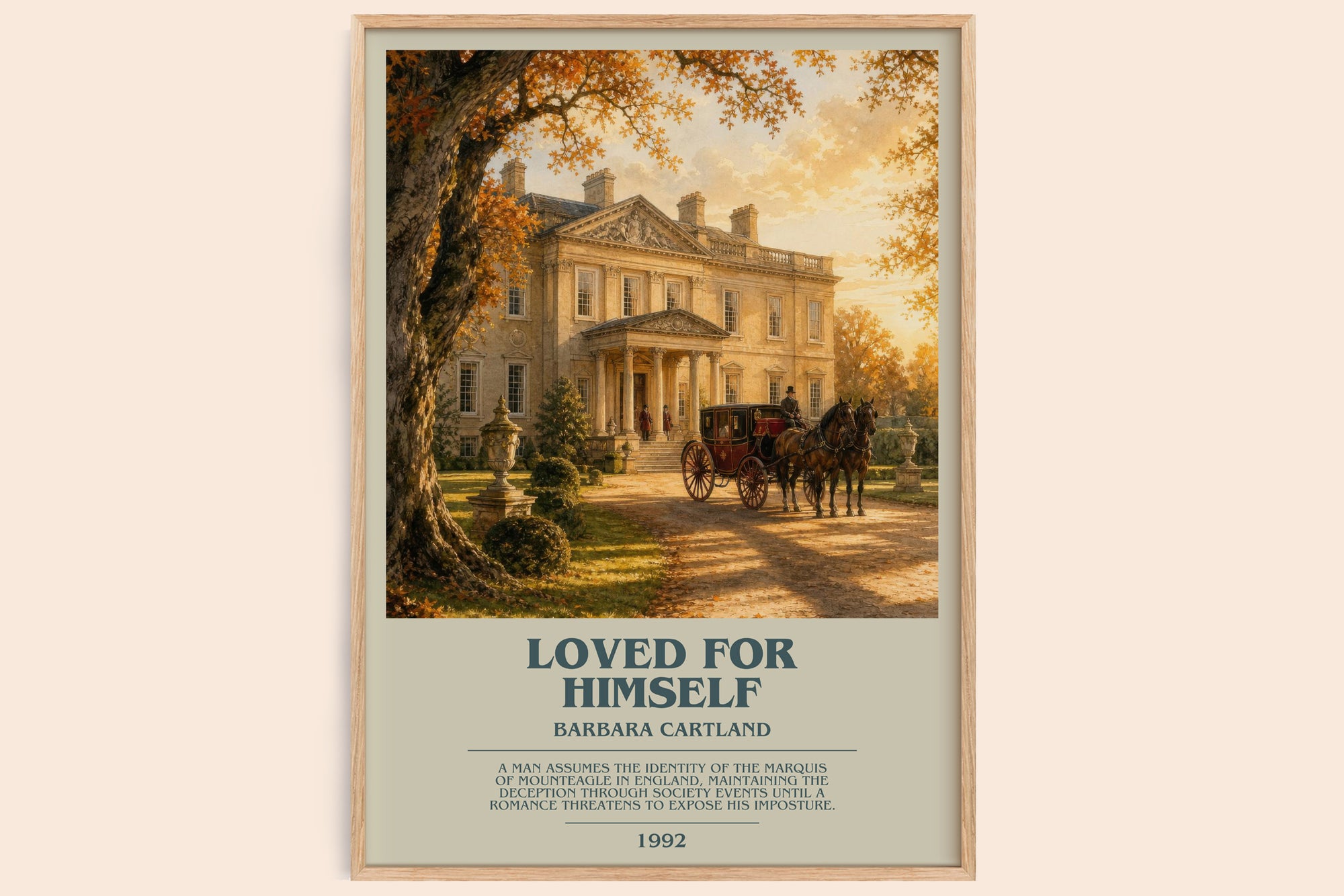 Loved For Himself bookish book poster by Barbara Cartland – framed literary art print