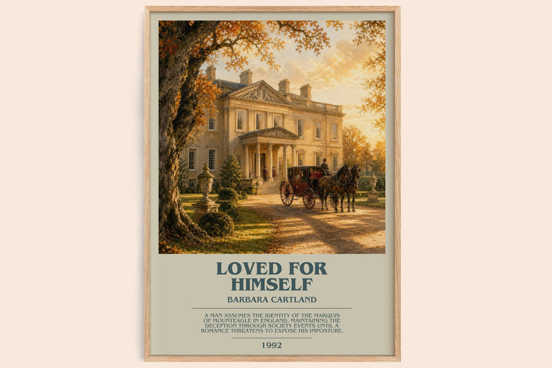 Loved For Himself bookish book poster by Barbara Cartland – framed literary art print