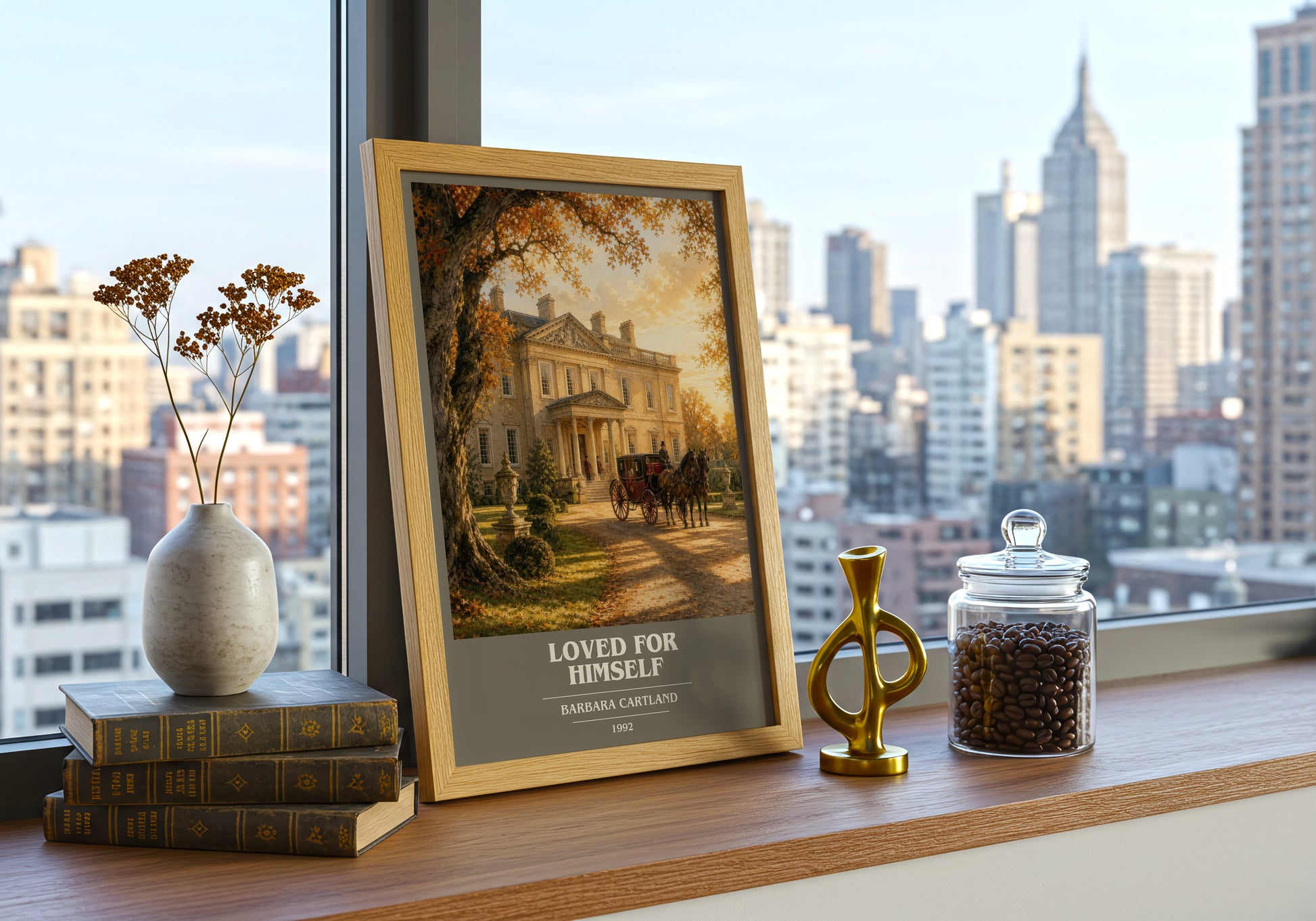 Loved For Himself book cover print framed by window – literary home decor
