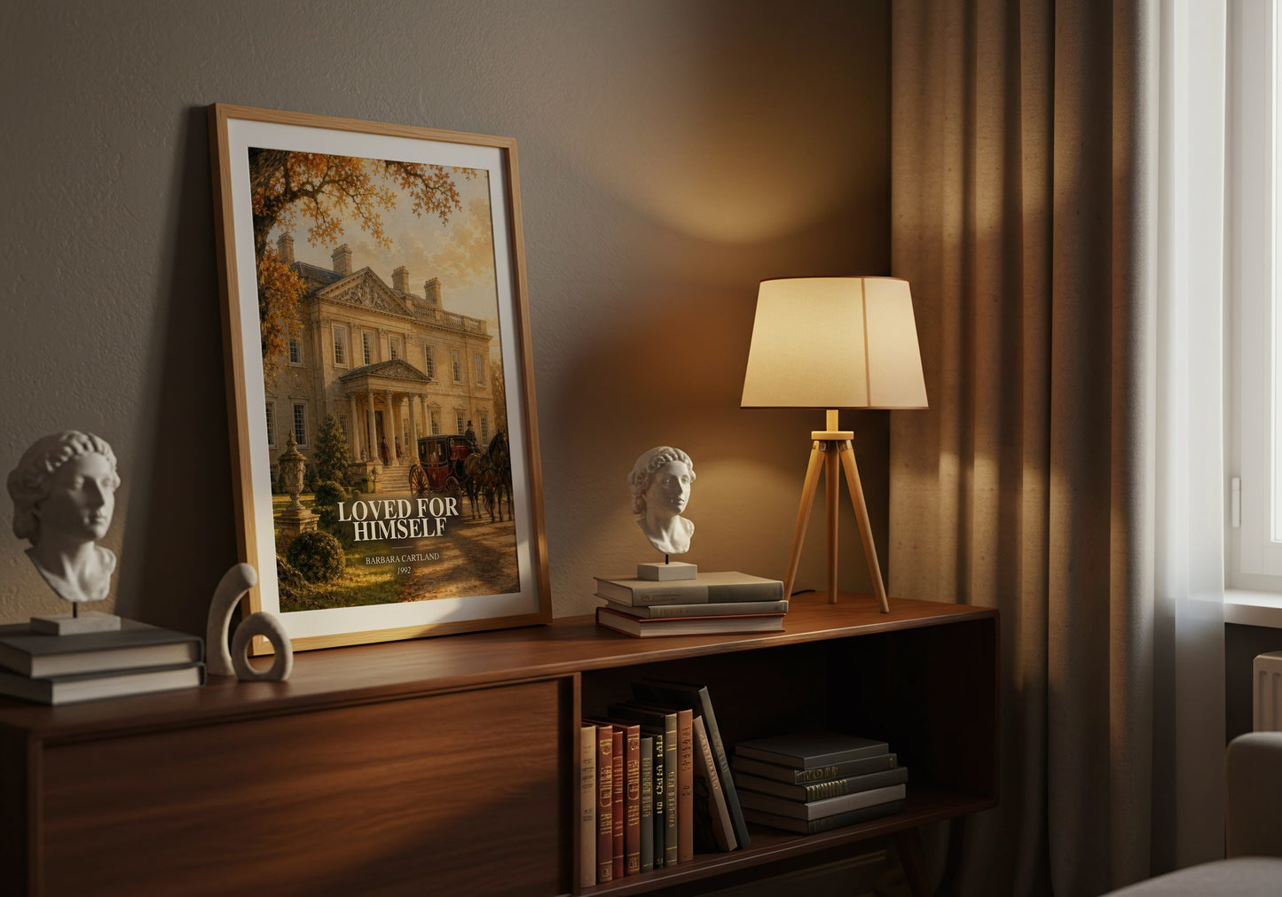 Loved For Himself watercolour print on bookshelf – Barbara Cartland fan gift