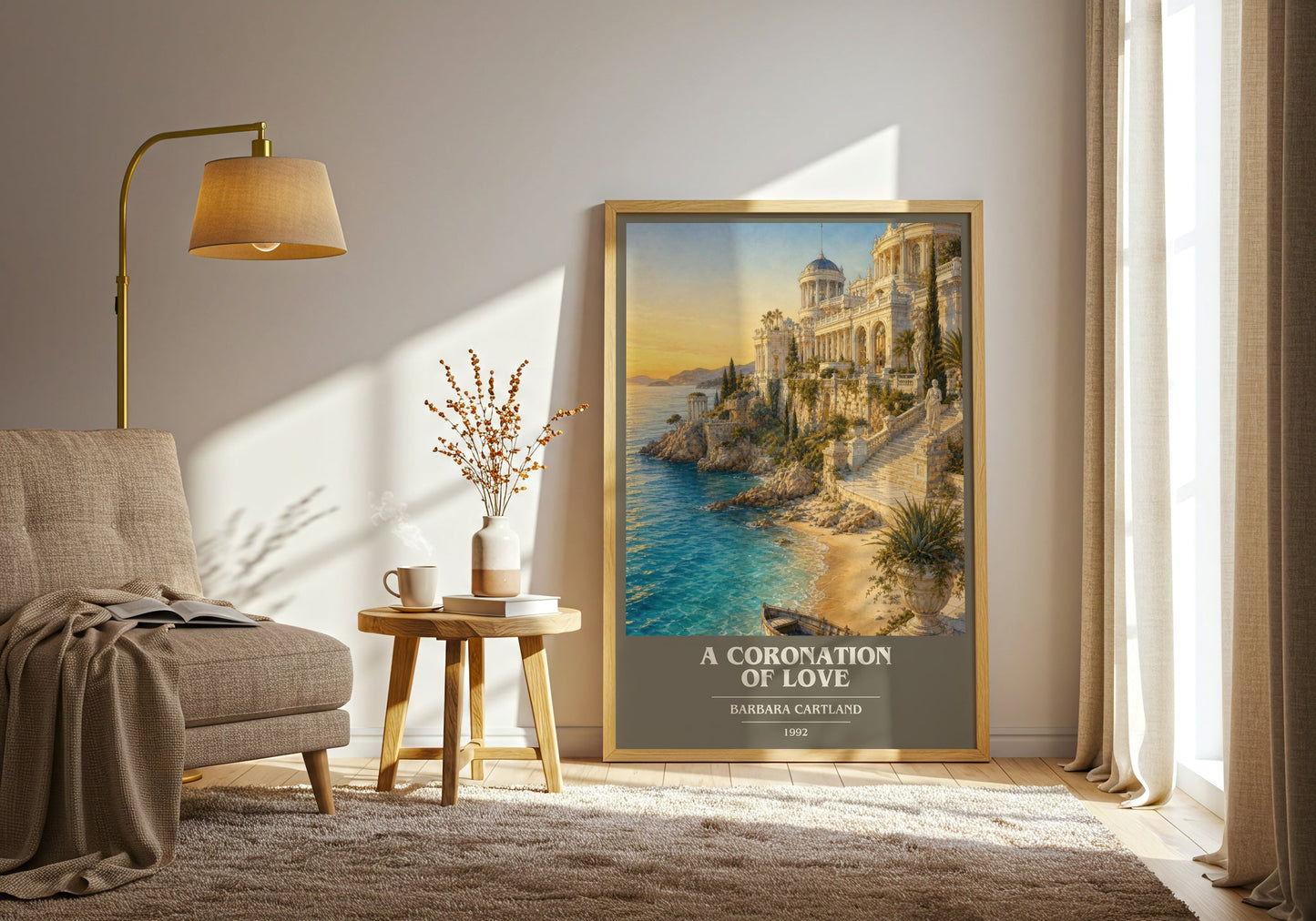 A Coronation Of Love book cover print on bookshelf – Barbara Cartland fan gift