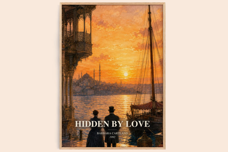 Hidden By Love watercolour book poster by Barbara Cartland – framed literary art print
